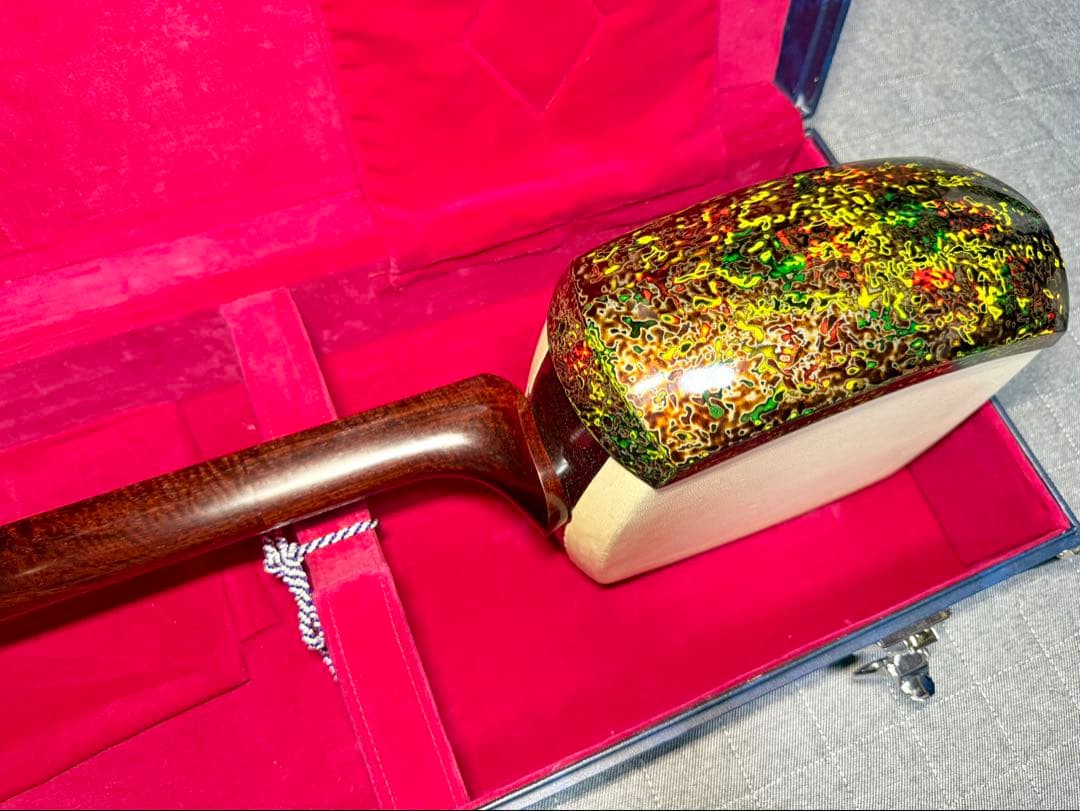 【虎杢】津軽三味線 金細 K9 綾杉胴 極上 トチ 紅木 糸巻 胴掛 美品 太棹