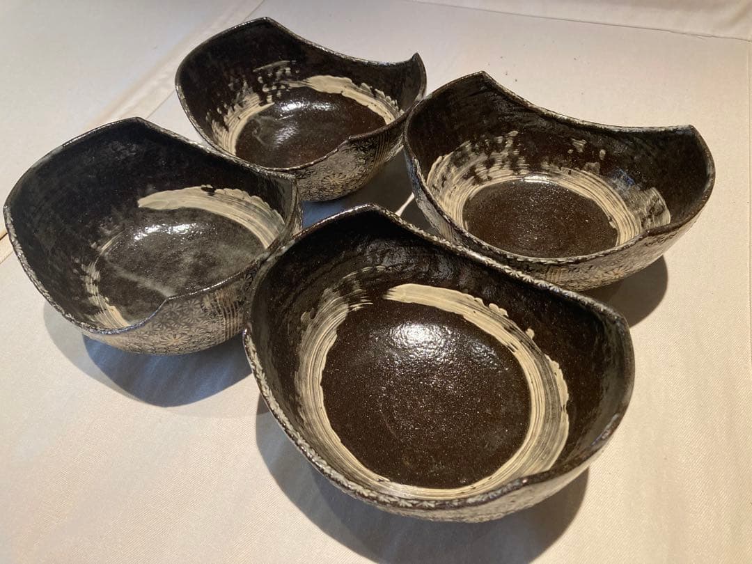 京焼 金彩三島 変わり鉢 4個セット (15cm×12cm)高さ7cm