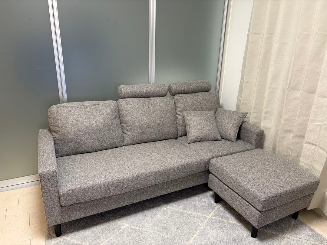 モダンデコ カウチソファ 3人掛けL字型 オットマン