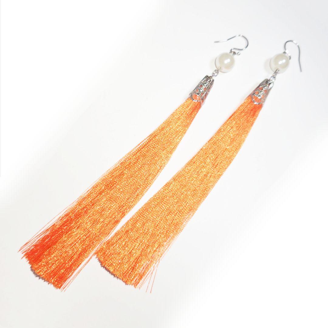 【1283】大きめパールビーズとタッセルのピアス