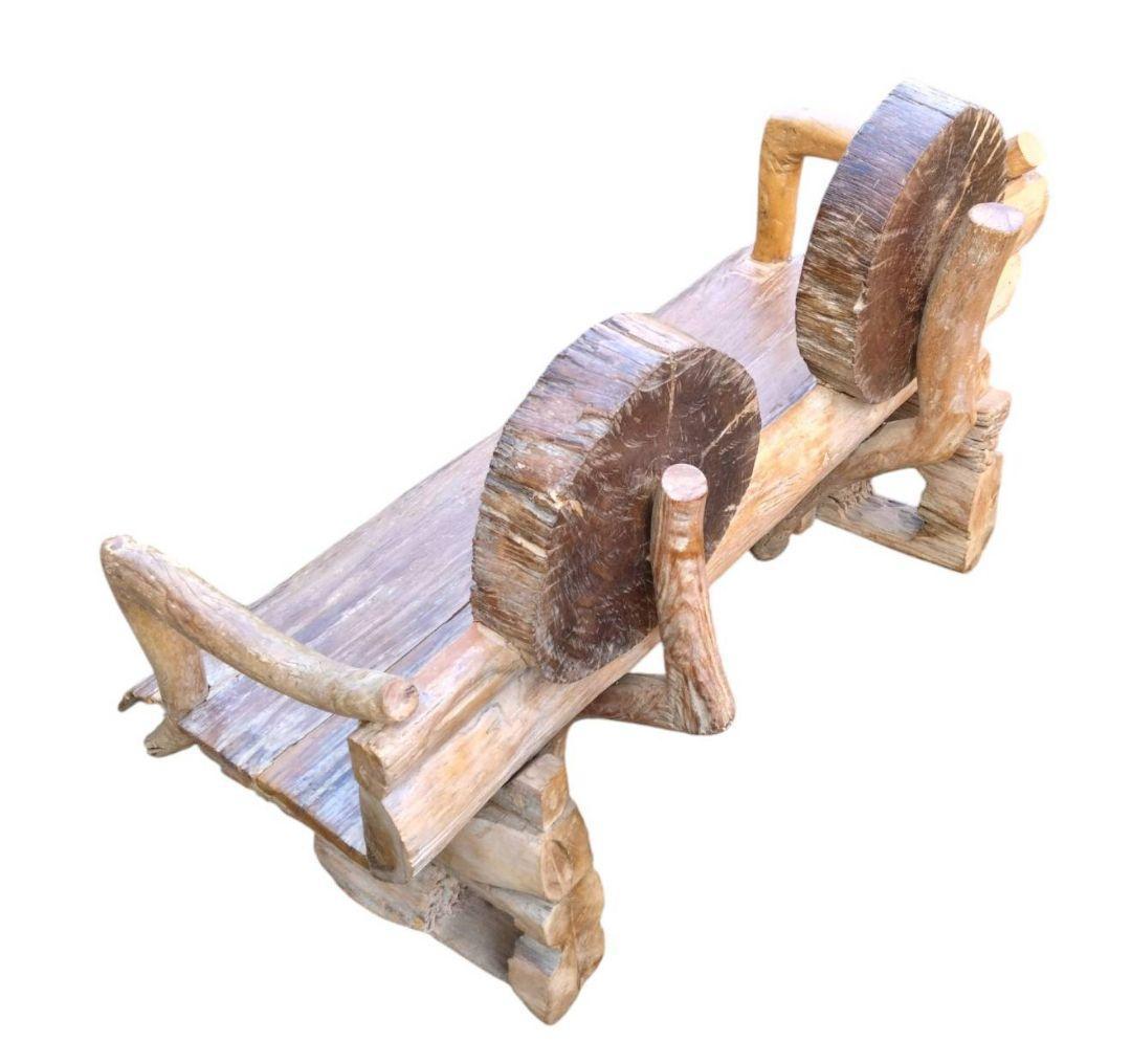 木製　シンプル　ベンチ　流木　チェア　2人掛け