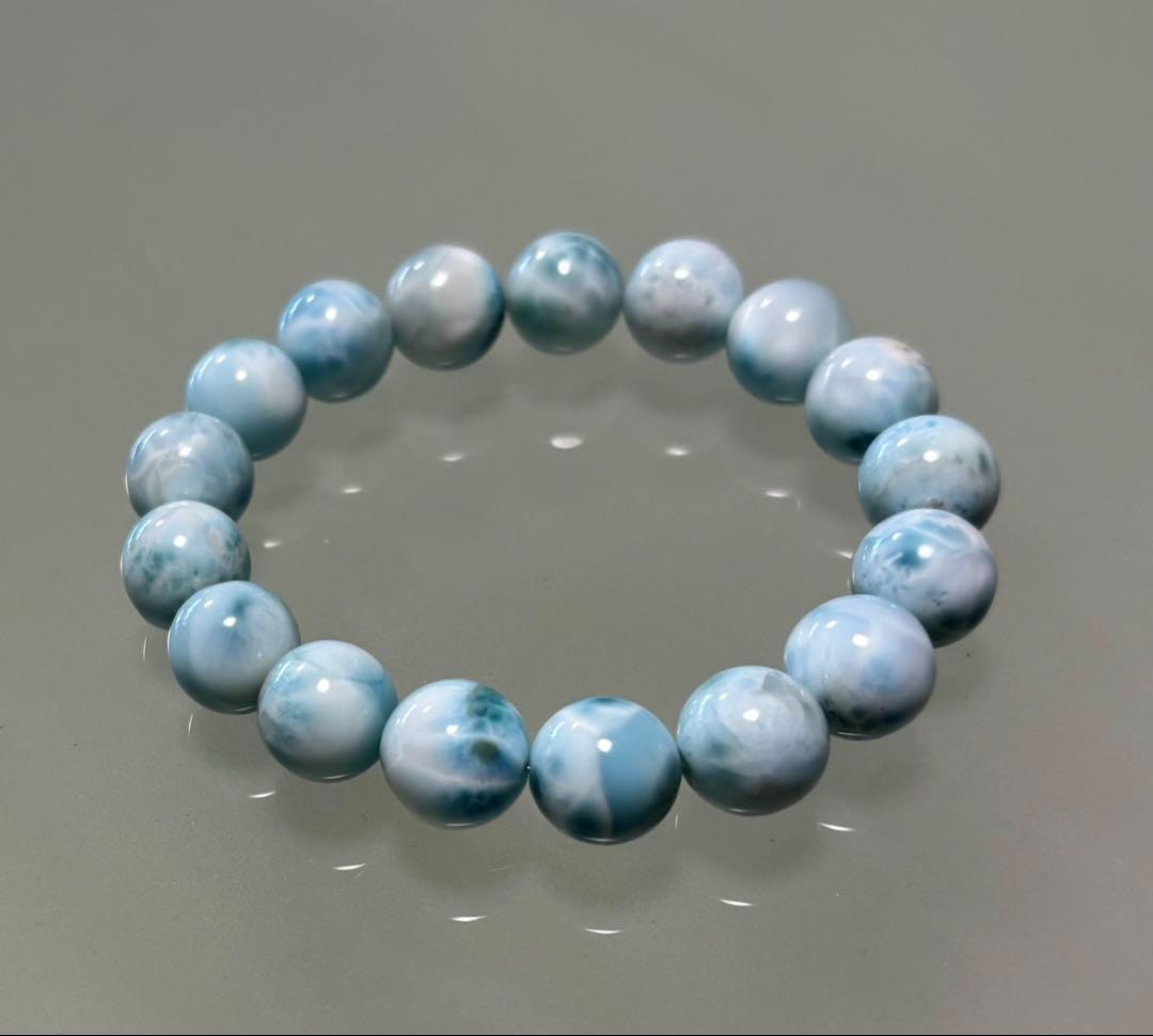 カリブの秘宝ヒーリングストーン ラリマー１２ｍｍ 珠①（径１７ｃｍ）