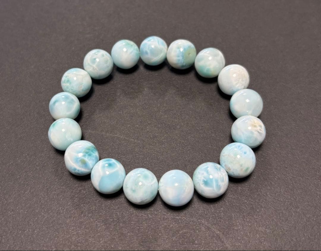 カリブの秘宝ヒーリングストーン ラリマー１２ｍｍ 珠①（径１７ｃｍ）