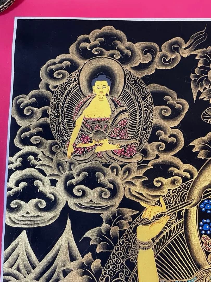 《手描き肉筆画》文殊菩薩 マンジュシュリー 文殊師利 タンカ 曼荼羅 仏画