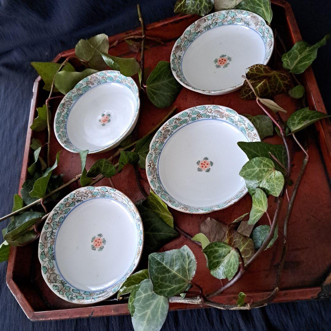 「モダンな花唐草の伊万里！」明治伊万里皿 (直径12cm)4客セット 骨董アンテ