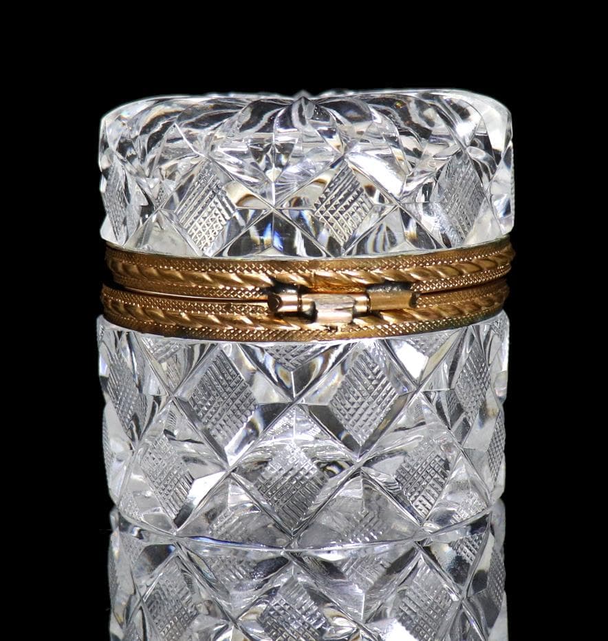 オールド・バカラ ブロンズ装飾 蓋物 ローリエ リボン 小物入れ ゴールド