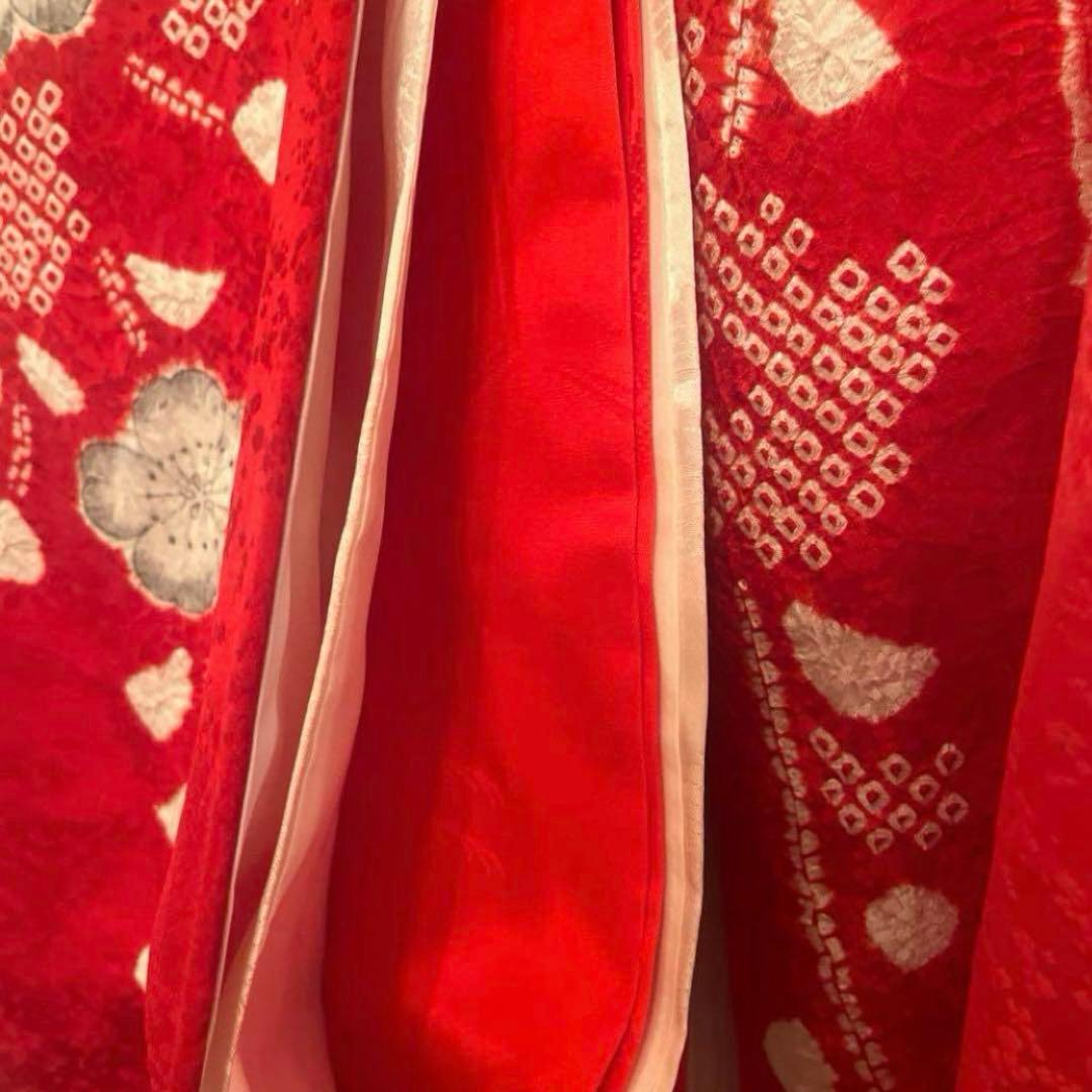 七五三 着物 女の子 正絹 本絞り 手描き友禅 古典柄 赤 長襦袢セット