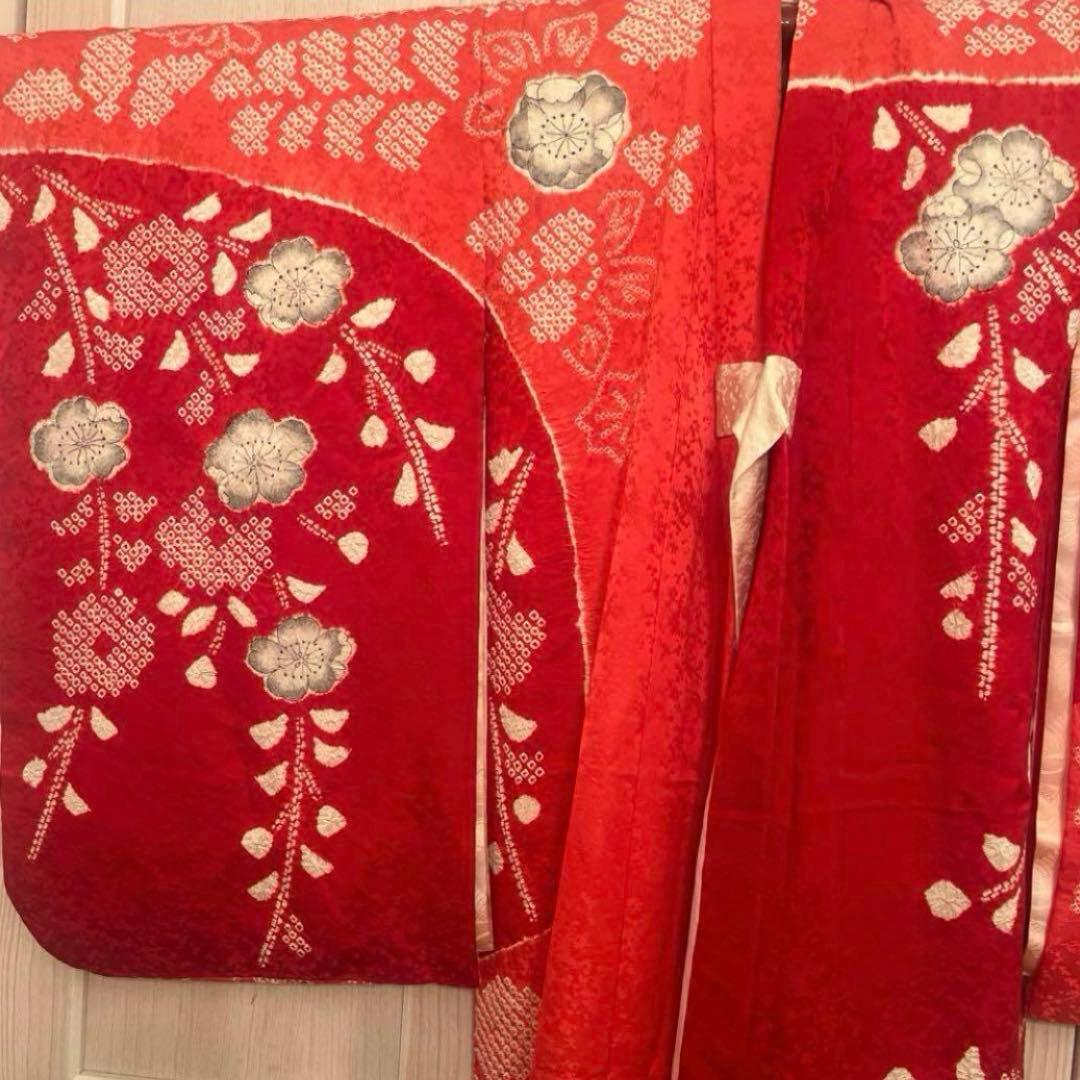 七五三 着物 女の子 正絹 本絞り 手描き友禅 古典柄 赤 長襦袢セット