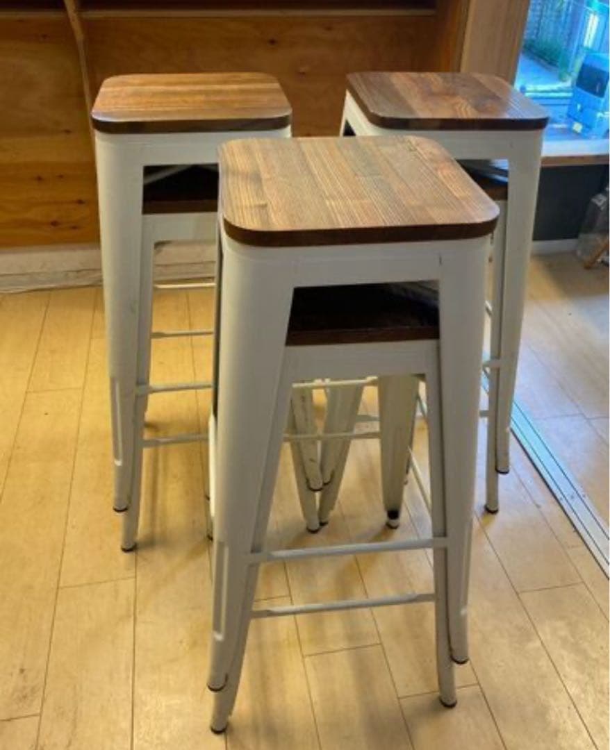 6脚在庫　ハイスツール(座面木製ウッド)ホワイトブレス　スツール/高さ760