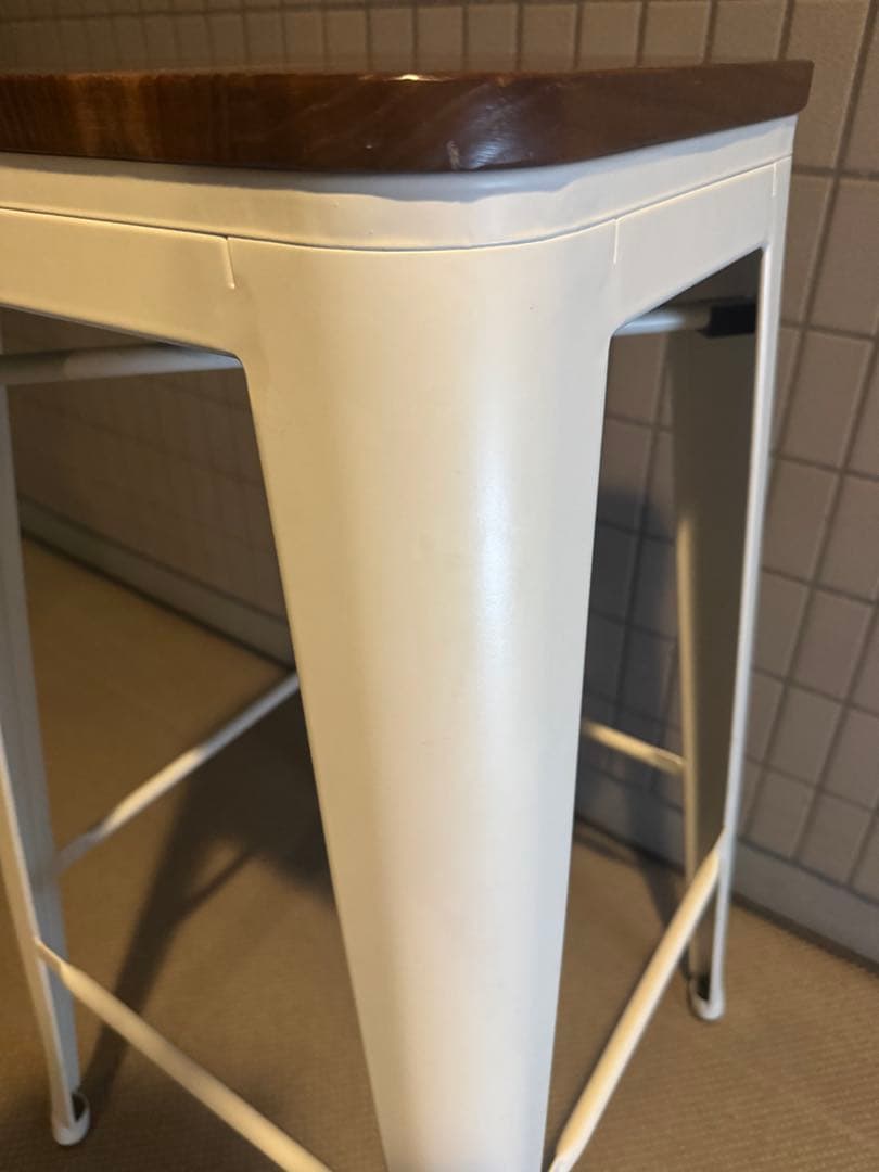 6脚在庫　ハイスツール(座面木製ウッド)ホワイトブレス　スツール/高さ760