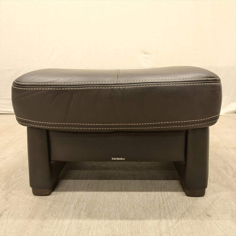 美品　カリモク　本革　オットマン　スツール　腰掛け　一人掛け　1P　足置き
