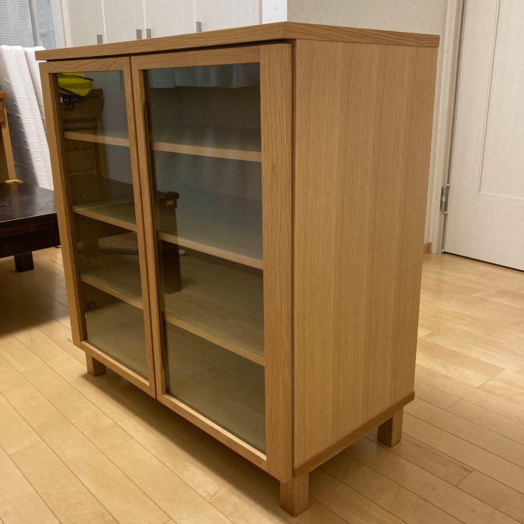 無印良品 キャビネット ガラス扉 観音開き 天然木 オーク材