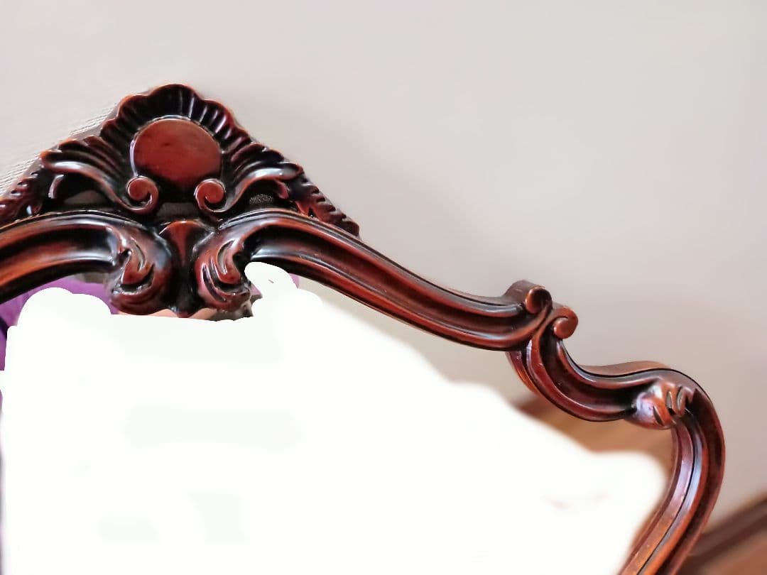 【美品】イタリア製装飾オーバルミラー　ウォルナット調