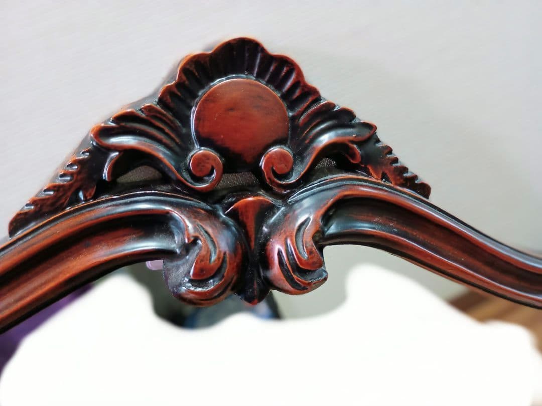 【美品】イタリア製装飾オーバルミラー　ウォルナット調