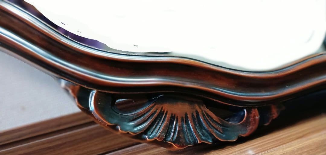 【美品】イタリア製装飾オーバルミラー　ウォルナット調