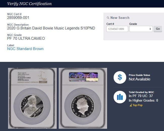 2020年ミュージックレジェンズ デビッド ボウイ 5oz NGC PF70UC - メルカリ