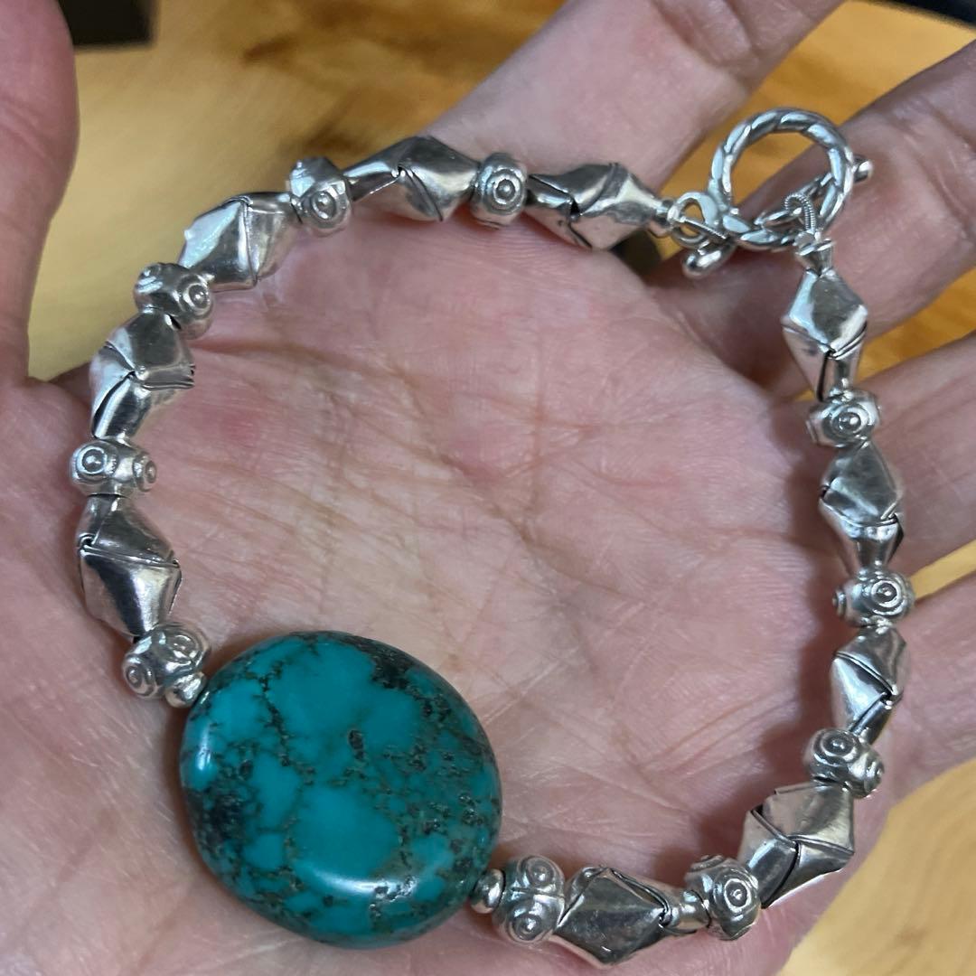 チベット・ターコイズ とカレンシルバーのシルバーブレスレット