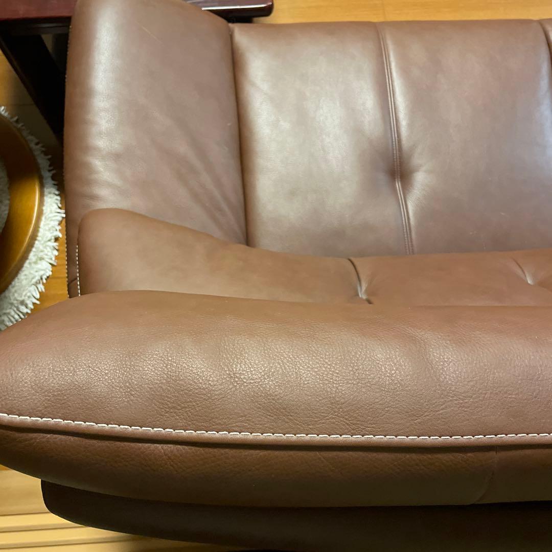 カリモクブラウン皮革2人掛けソファ
