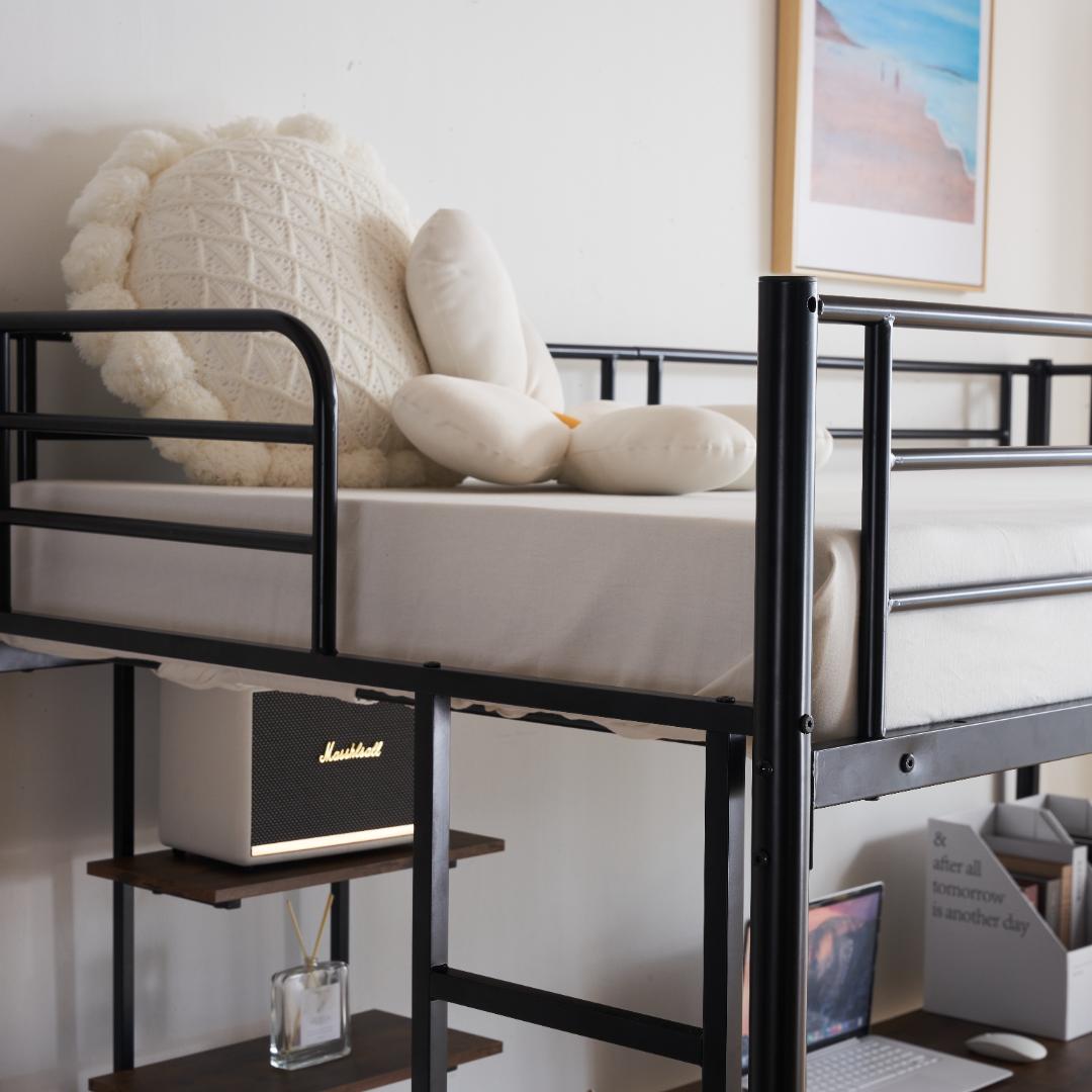 限定価格！新品ロフトベッド（S）デスク付き北欧風 大人ベッド 　BLACK