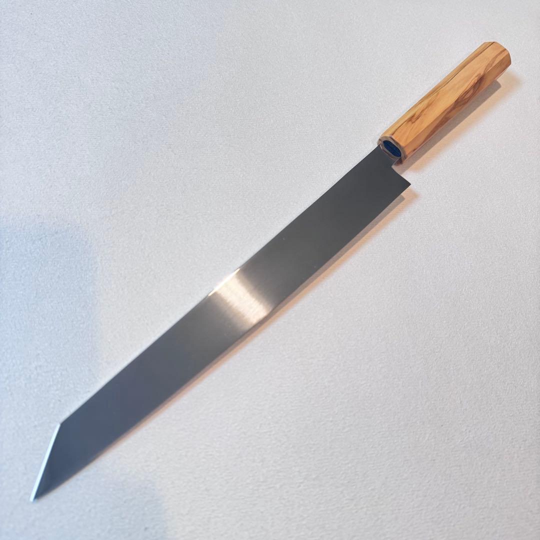 270mm 切付柳刃包丁 鏡面　オリーブ材八角柄 刺身包丁 全鋼