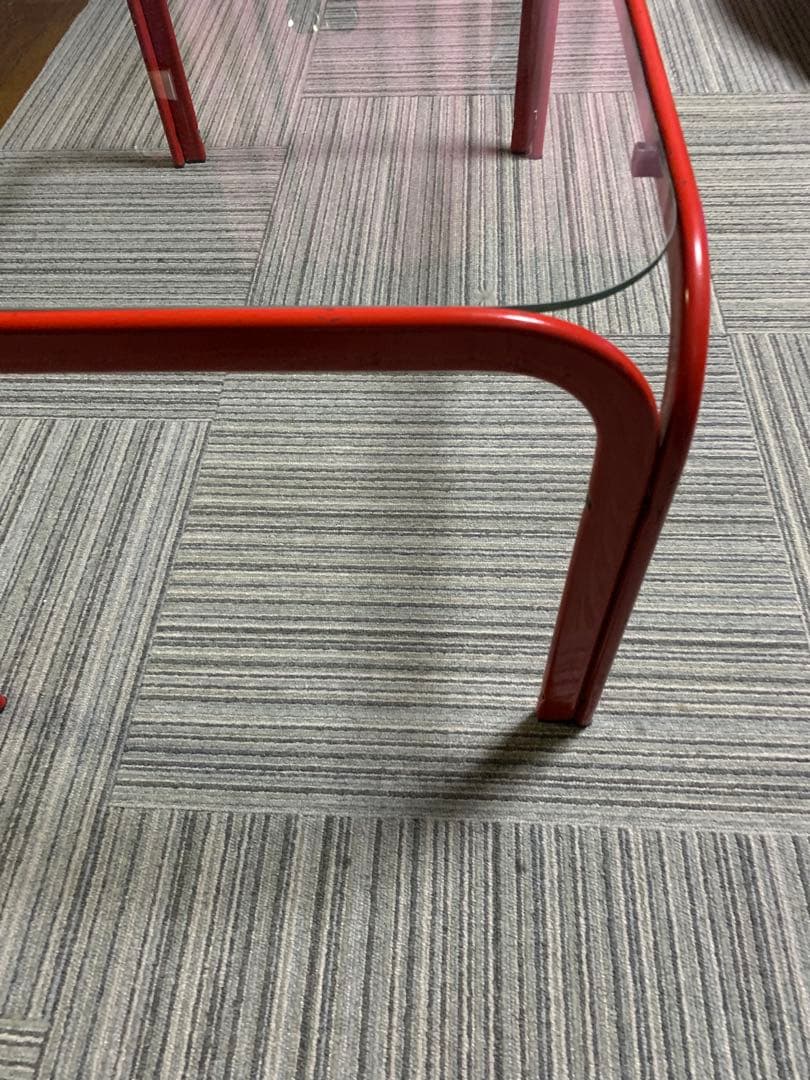 昭和レトロ　ガラステーブル　赤