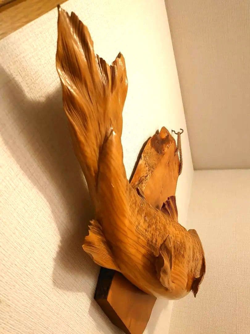 北海道民芸　木彫り　昇り鮭　インテリア