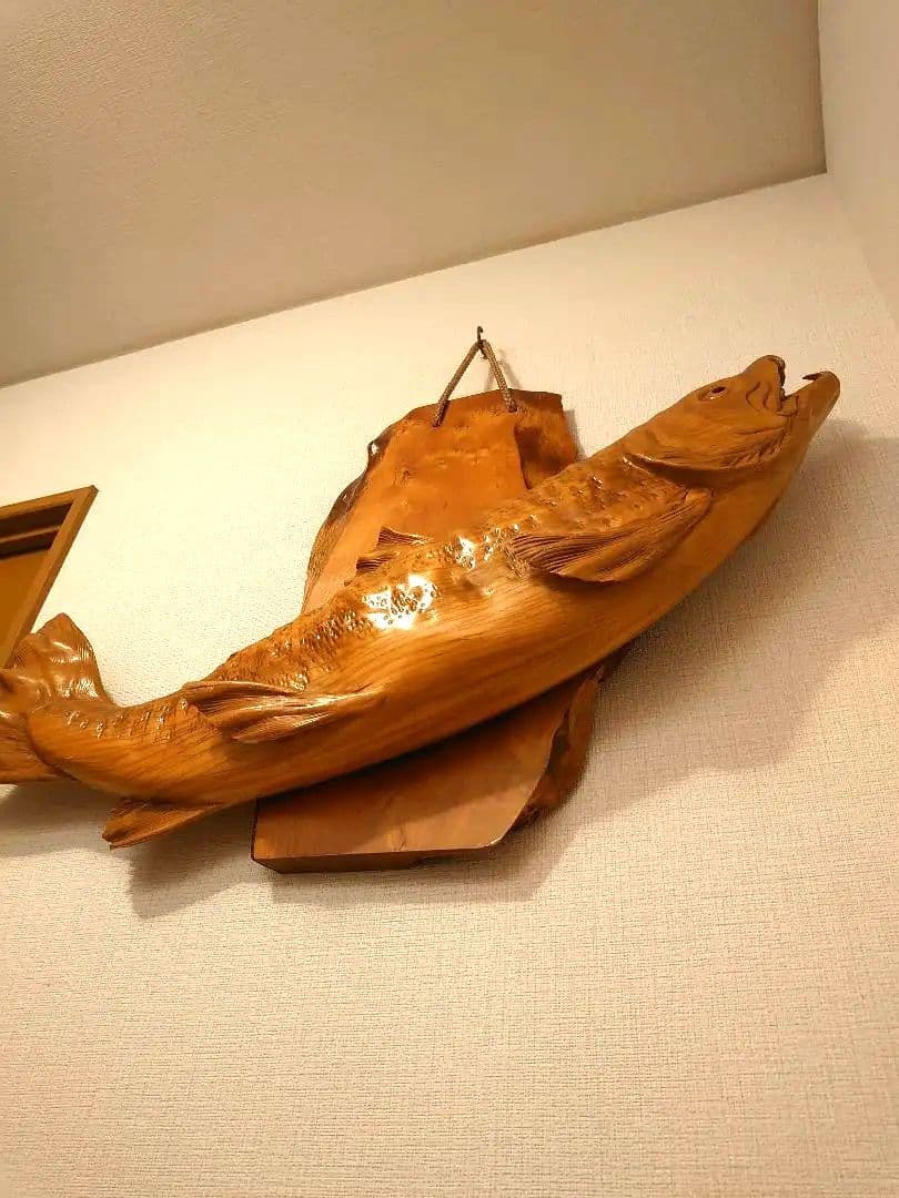 北海道民芸　木彫り　昇り鮭　インテリア