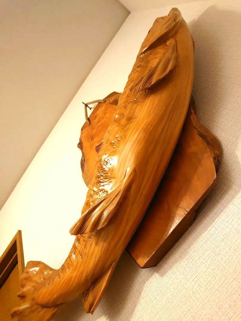 北海道民芸　木彫り　昇り鮭　インテリア