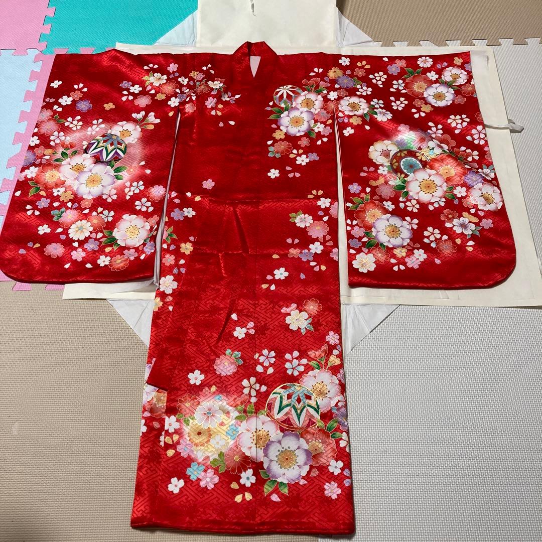 七五三用 赤色花柄と鞠柄の着物 長襦袢セット - メルカリ