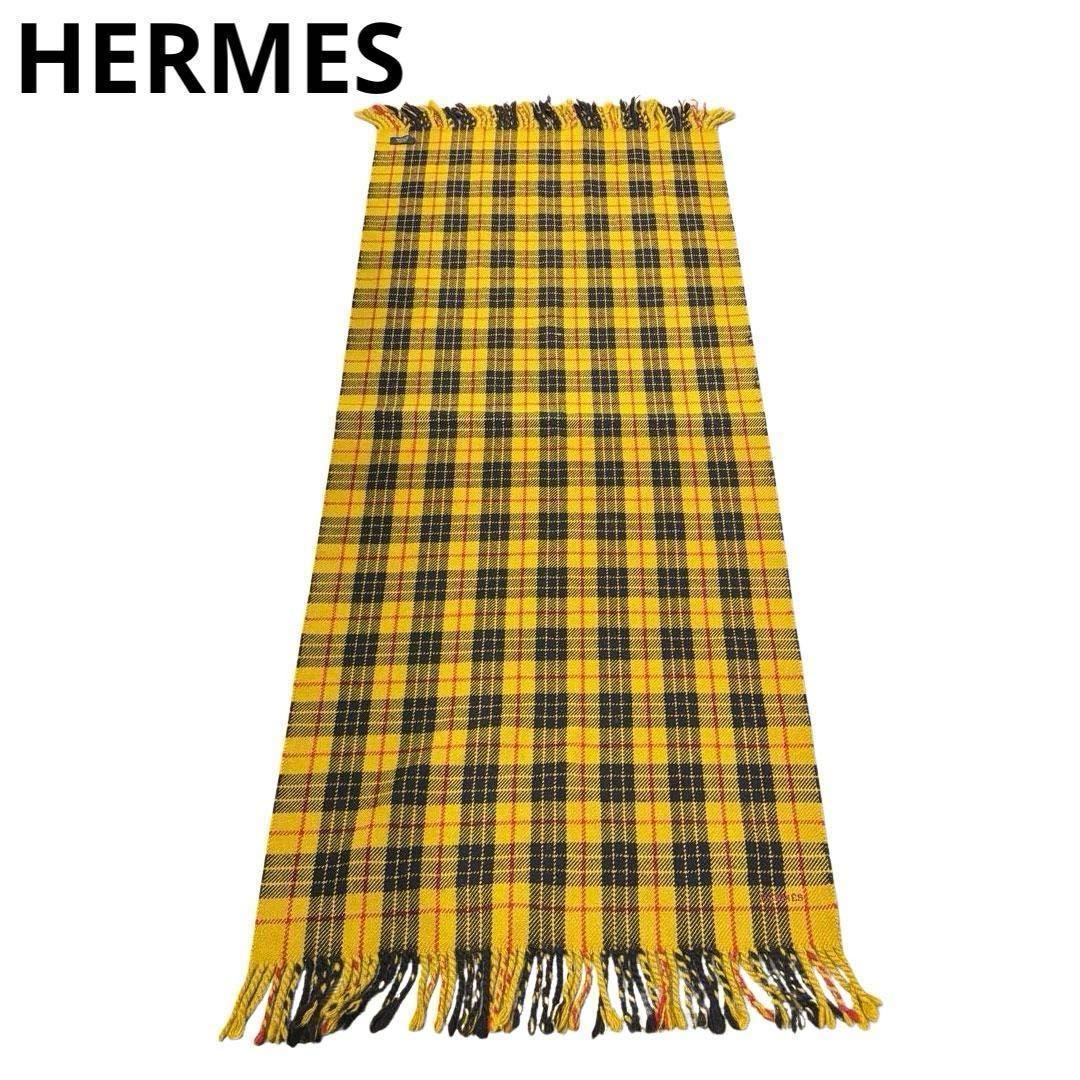 【入手困難】エルメス ひざ掛け ブランケット タータンチェック ウール 2M66