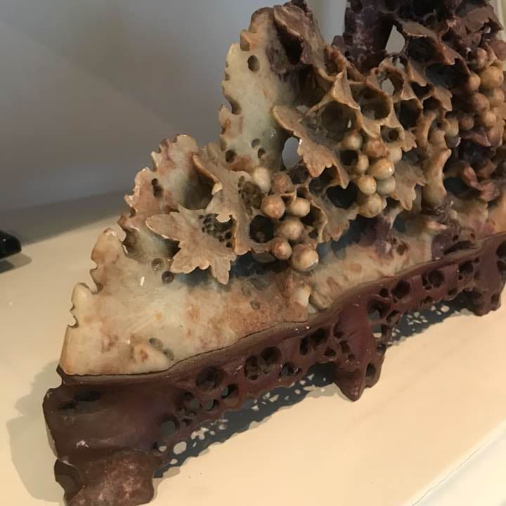 天然石 置物 美術品 彫り物 骨董品 インテリア オブジェ 雑貨 台座 葡萄