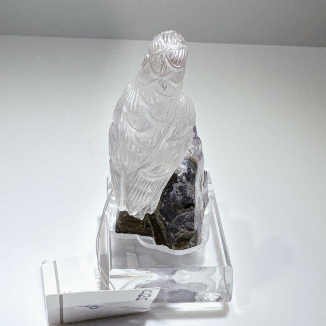 天然石彫刻鳥　アメジスト台座　　NO25-2363