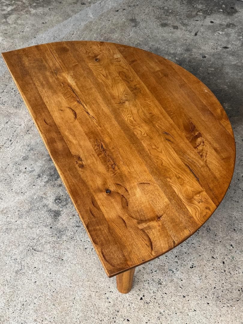 半円形リビングテーブル　３本脚　オーク無垢材　オイルメンテナンス済み