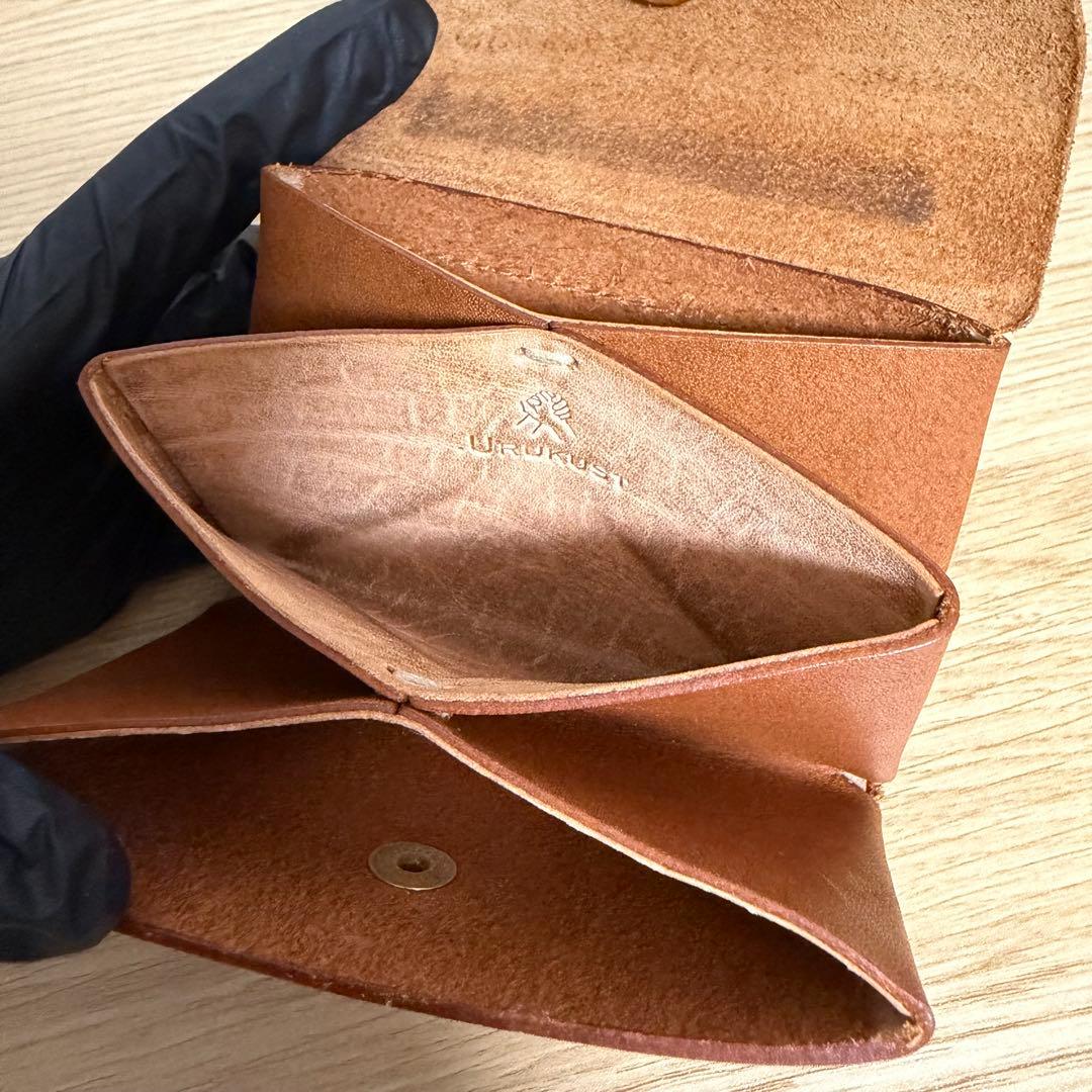 URUKUST ブラウン レザー コンパクト財布