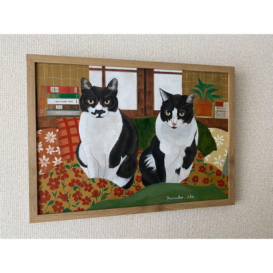 原画「寝床の二匹」《＋猫イラスト３枚無料プレゼント》