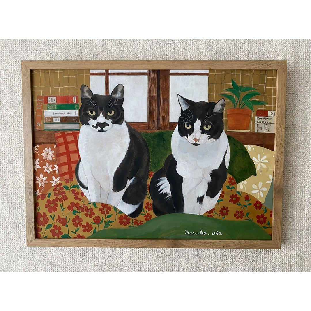 原画「寝床の二匹」《＋猫イラスト３枚無料プレゼント》