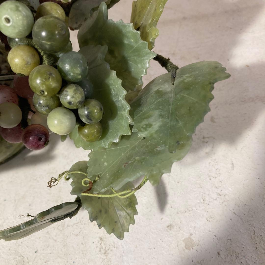 翡翠 宝石 ぶどうの置物 オブジェ 石細工 玉石盆栽 高さ25cm