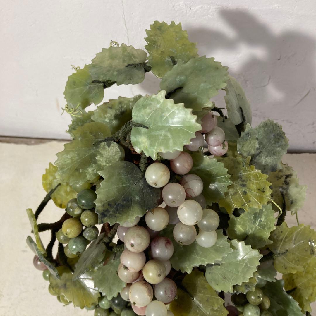 翡翠 宝石 ぶどうの置物 オブジェ 石細工 玉石盆栽 高さ25cm