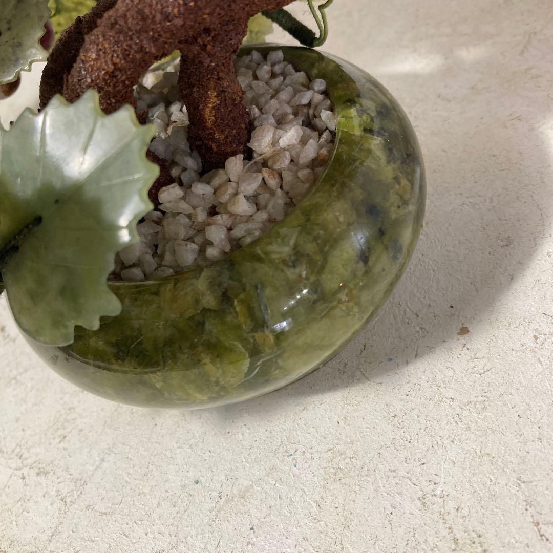 翡翠 宝石 ぶどうの置物 オブジェ 石細工 玉石盆栽 高さ25cm