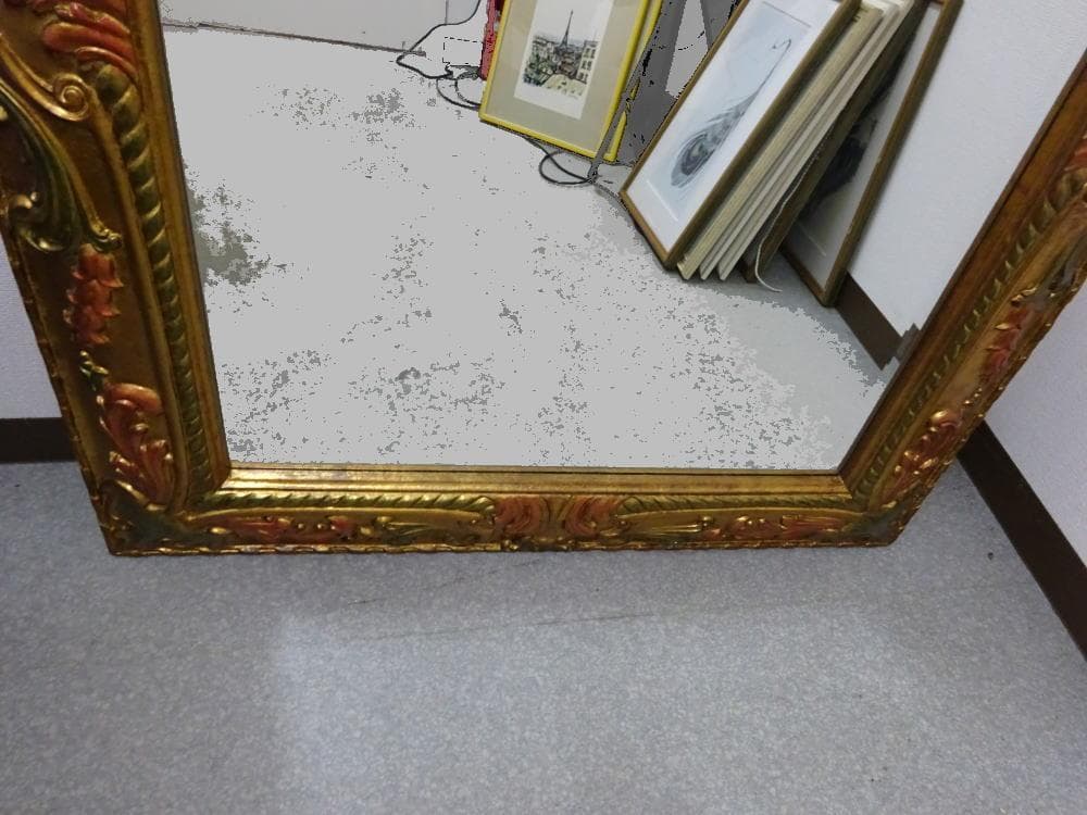 ゴールドフレーム　大型　スタンドミラー　デザインミラー　姿見　壁掛け