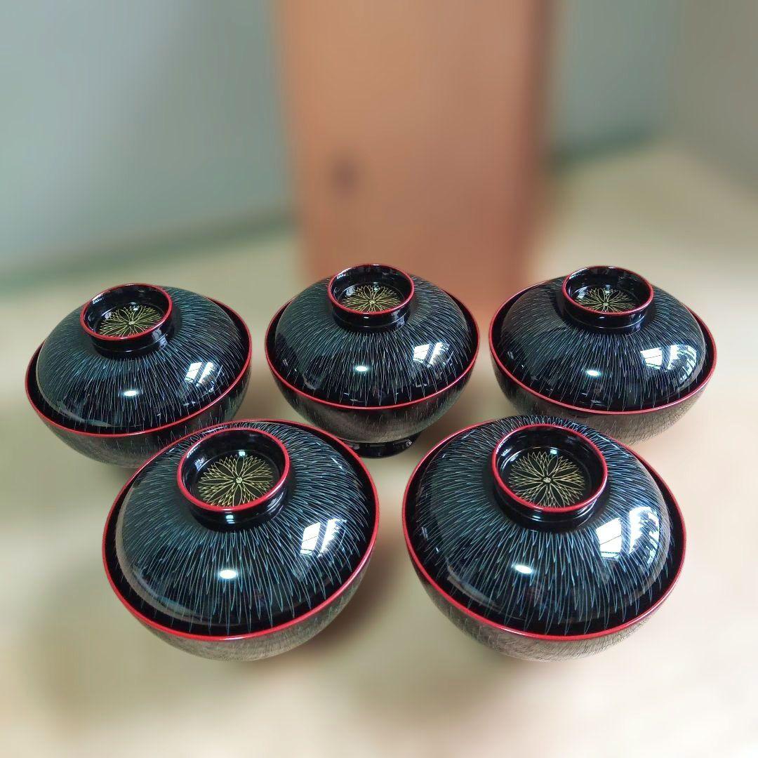 山中塗 喜八工房 高級御吸物椀 5客