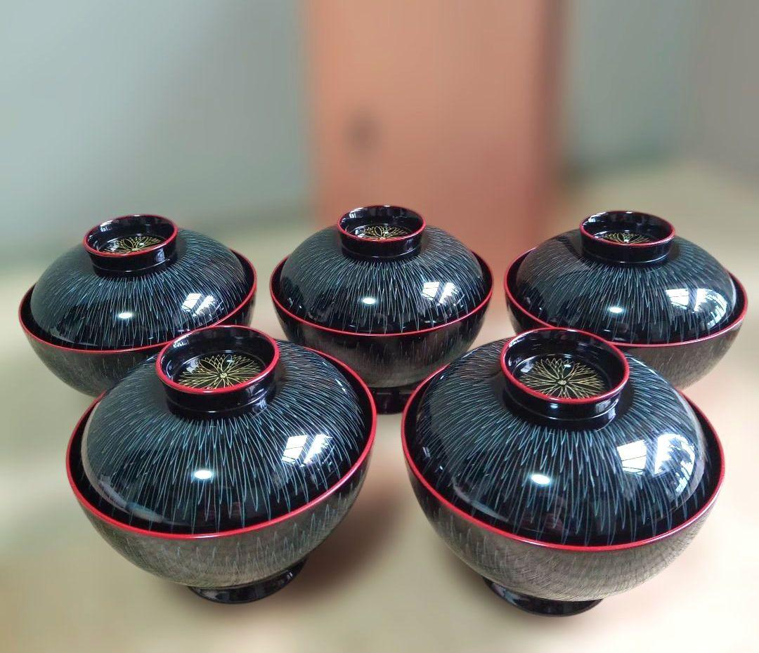 山中塗 喜八工房 高級御吸物椀 5客