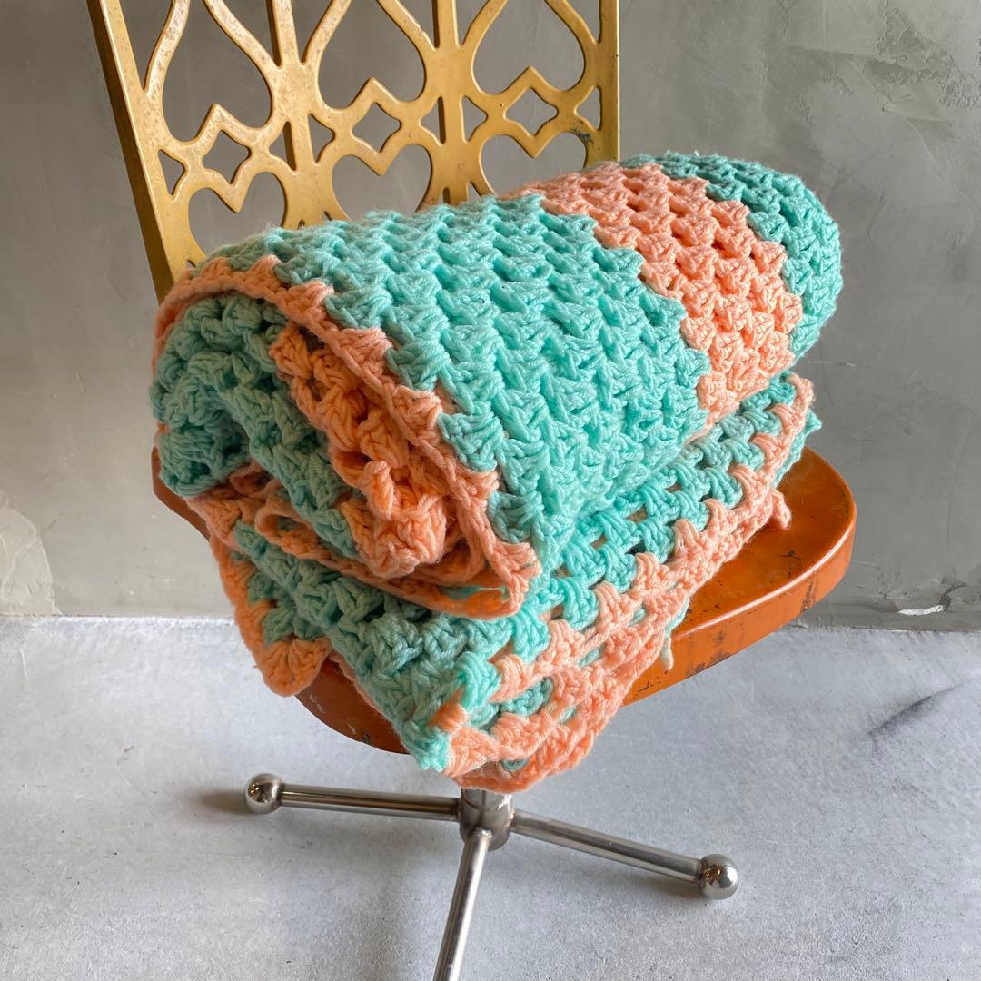 【1970s USA vintage】グラニーブランケット クロシェ パステル