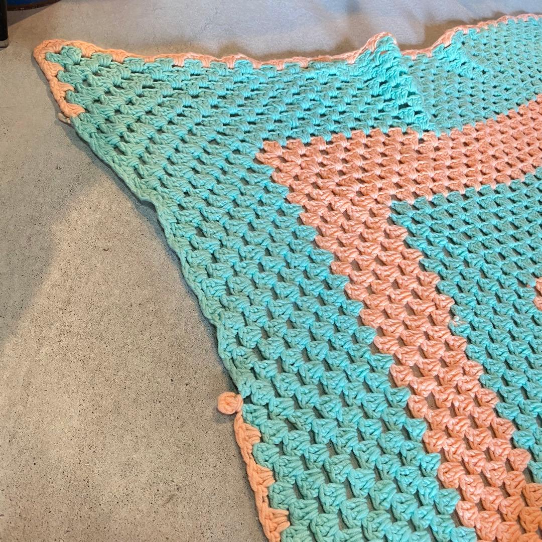 【1970s USA vintage】グラニーブランケット クロシェ パステル