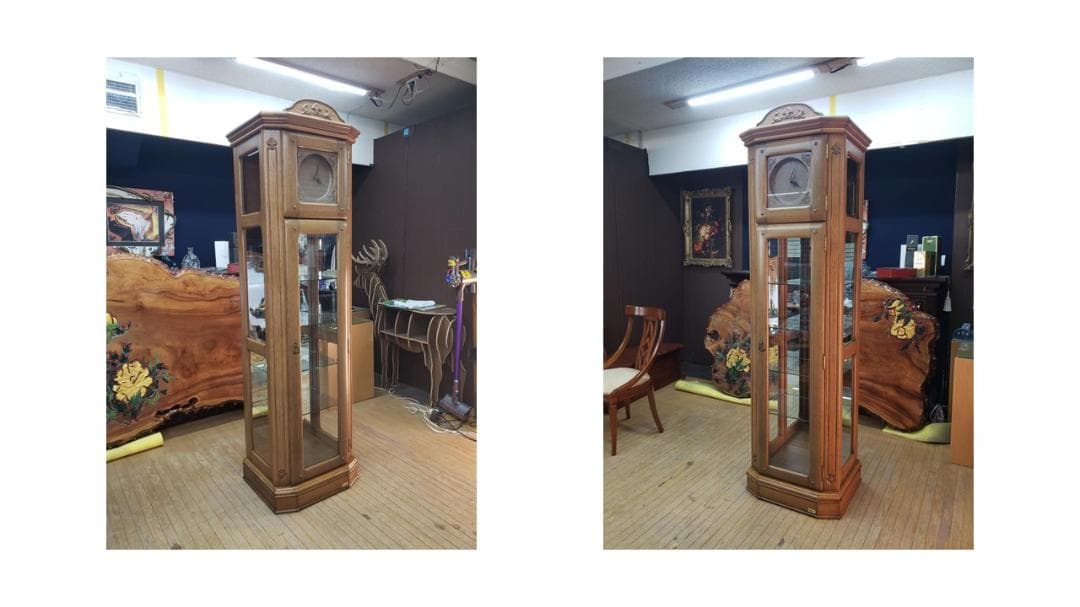 b5　時計付き　キュリオケース　ガラス棚　飾り棚