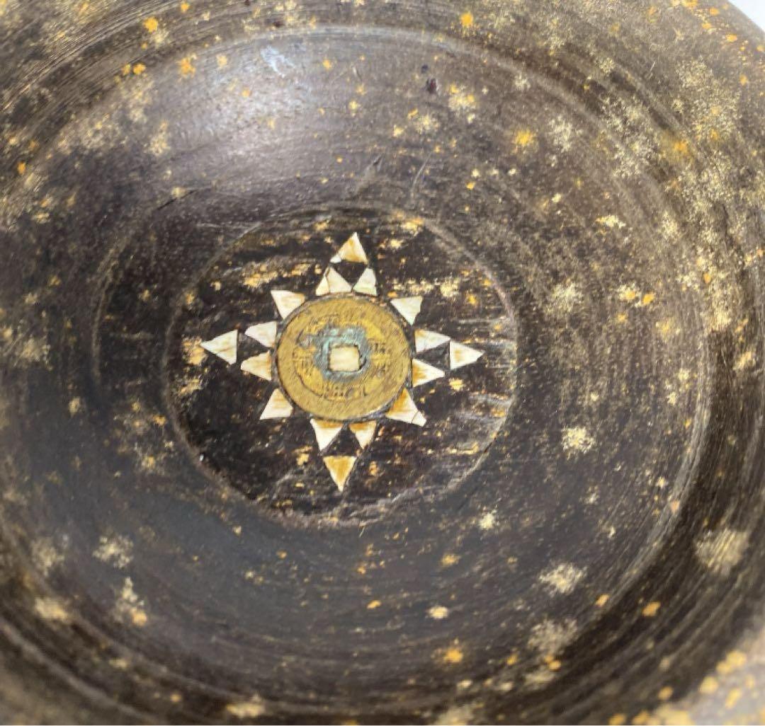 時代　木製螺鈿高台皿　14.3cm y629