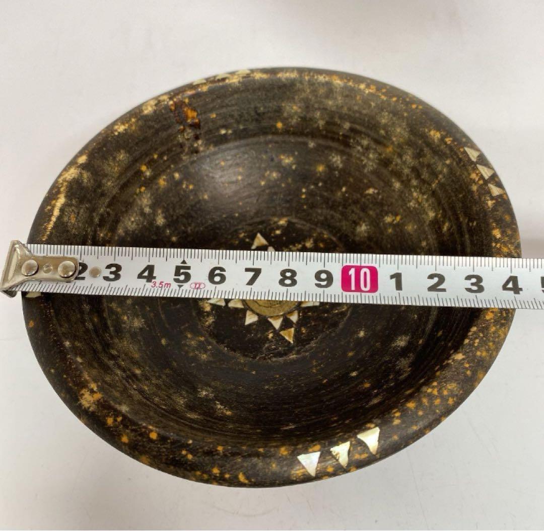 時代　木製螺鈿高台皿　14.3cm y629