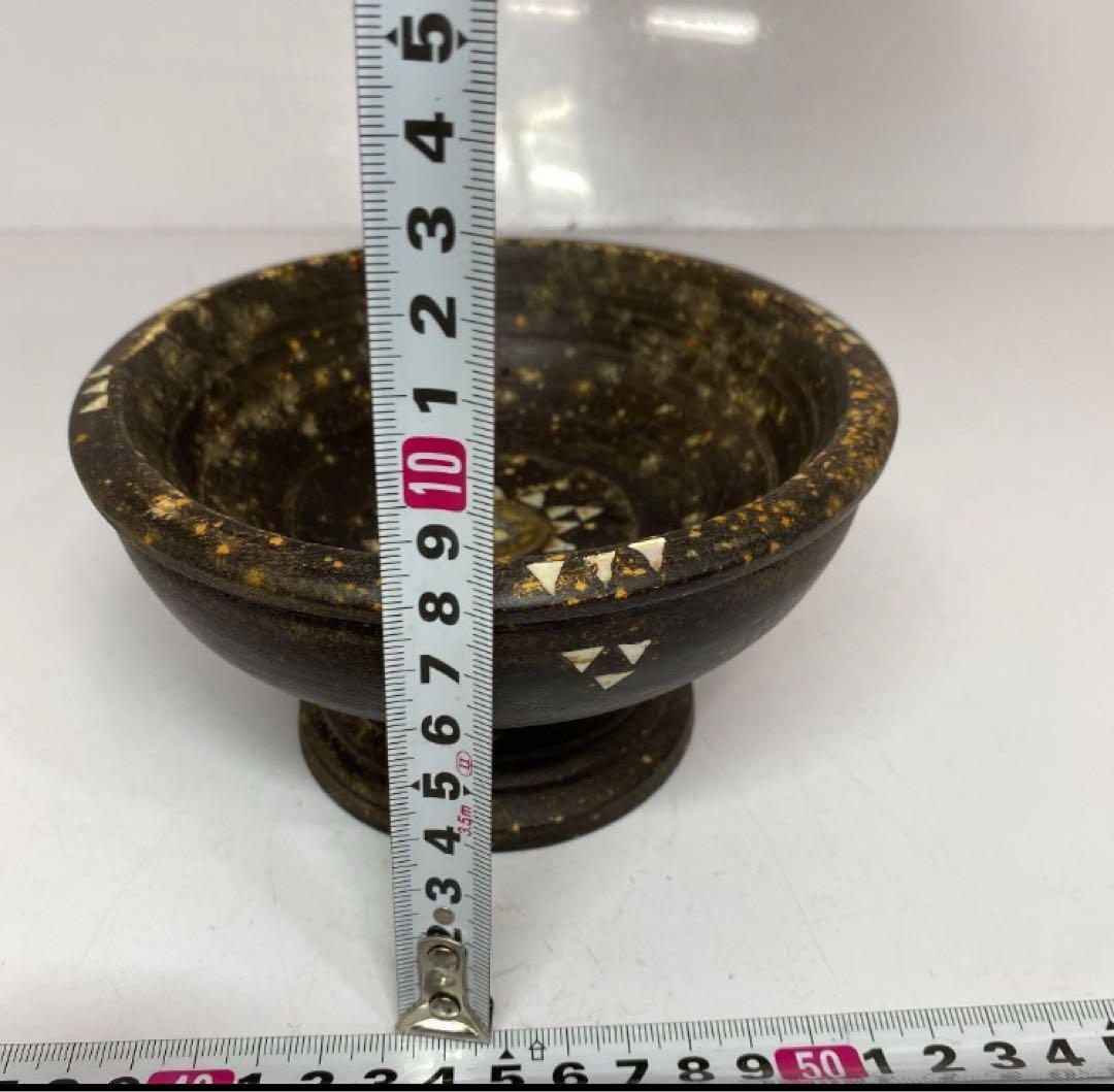 時代　木製螺鈿高台皿　14.3cm y629