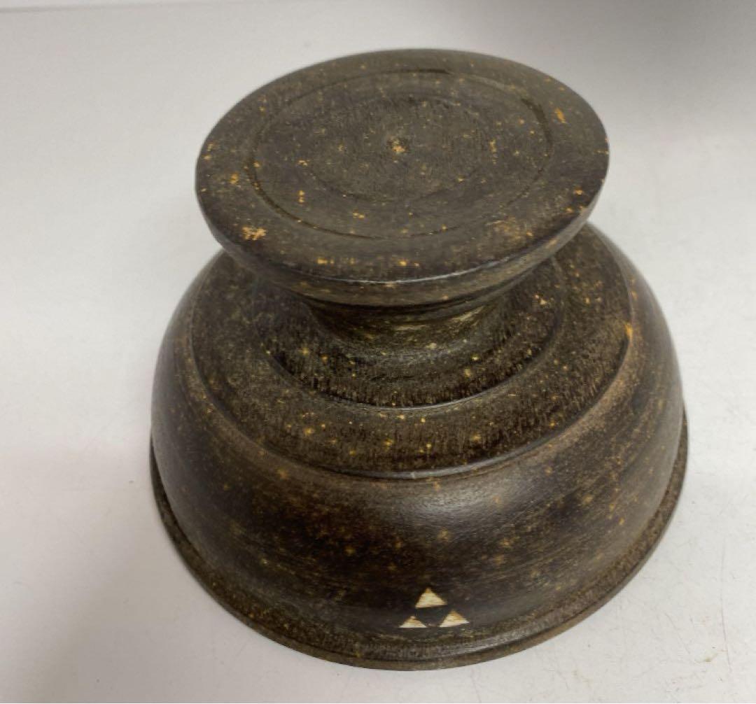 時代　木製螺鈿高台皿　14.3cm y629