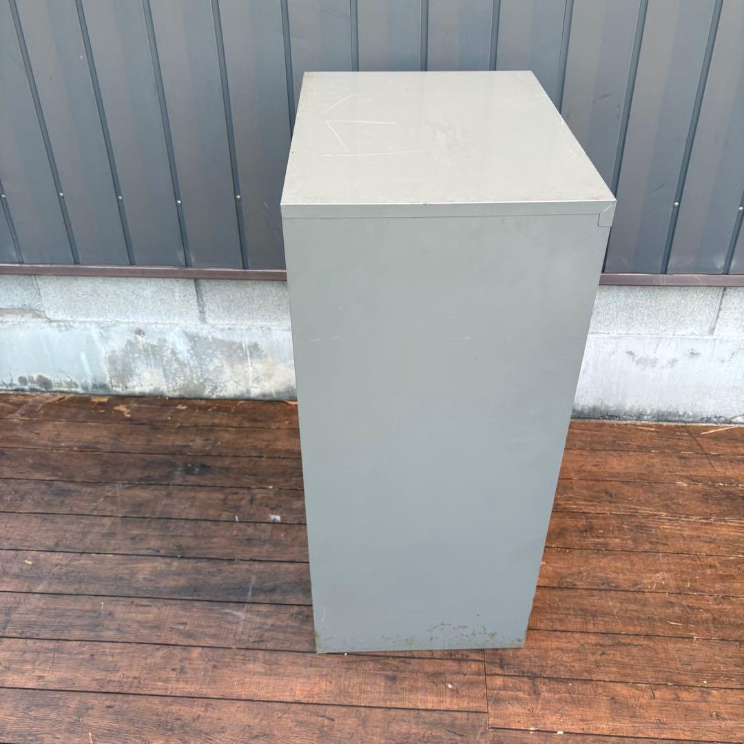 昭和レトロ コクヨ スチールキャビネット 鍵付き収納庫 引き出し付 書庫 グレー